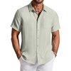 image:imageCOOFANDY Linen Shirts for Men Short Sleeve Button Down Shirt Casual Beach Summer Vacation Shirt with PocketLight Green