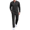 image:imageCOOFANDY Mens 2 Piece Tracksuit Set Polo Athletic Sweatsuit Quarter Zip Jogging Long Sleeve Casual Sports OutfitsAll Black