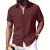 image:imageCOOFANDY Mens Button Down Short Sleeve Linen Shirt Casual Summer Beach Vacation ShirtsDark Red