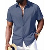 image:imageCOOFANDY Mens Button Down Short Sleeve Linen Shirt Casual Summer Beach Vacation ShirtsNavy Blue