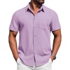 image:imageCOOFANDY Mens Button Down Short Sleeve Shirt Casual Summer Stretch Denim Dress Shirts with PocketLavender