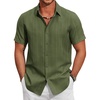 image:imageCOOFANDY Mens Casual Button Down Shirts Short Sleeve Summer Beach Textured ShirtsArmy Green
