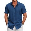 image:imageCOOFANDY Mens Casual Button Down Shirts Short Sleeve Summer Beach Textured ShirtsDark Blue