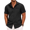 image:imageCOOFANDY Mens Casual Linen Shirt Short Sleeve Button Down Shirt Summer Beach Hawaiian ShirtsBlack