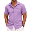 image:imageCOOFANDY Mens Casual Linen Shirt Short Sleeve Button Down Shirt Summer Beach Hawaiian ShirtsLight Purple