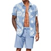image:imageCOOFANDY Mens Hawaiian 2 Piece Outfits Floral Button Down Shirt and Shorts Vacation Outfits Summer Beach Matching SetLeaf Light Blue