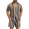 image:imageCOOFANDY Mens Hawaiian Matching Set Summer Beach 2 Piece Outfits Flower Button Down Shirts and Shorts Vacation OutfitsDark Yellow Stripes