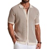 image:imageCOOFANDY Mens Knit Button Down Shirts Short Sleeve Polo Shirt Vintage Striped Casual ShirtsApricot Brown Stripe