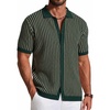 image:imageCOOFANDY Mens Knit Button Down Shirts Short Sleeve Polo Shirt Vintage Striped Casual ShirtsEvergreen Khaki
