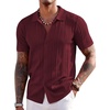image:imageCOOFANDY Mens Knit Shirts Short Sleeve Button Down Polo Shirt Fashion Casual Summer Beach ShirtsWine Red