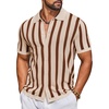 image:imageCOOFANDY Mens Knit Shirts Short Sleeve Button Down Polo Shirt Striped Casual Summer Beach ShirtsApricot  Caramel