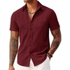 image:imageCOOFANDY Mens Linen Shirts Short Sleeve Button Down Shirt Casual Summer Beach Shirts with PocketWine Red
