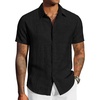 image:imageCOOFANDY Mens Linen Shirts Short Sleeve Casual Button Down Shirts Beach Summer Wedding TopsBlack