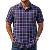 image:imageCOOFANDY Mens Plaid Button Down Shirts Short Sleeve Casual Summer Shirt Wrinkle Free Dress Shirts with PocketBlack Purple Pliad