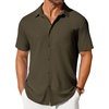 image:imageCOOFANDY Mens Short Sleeve Button Down Shirt Casual Summer Beach Shirts Waffle Knit Shirt Wrinkle Free Untucked ShirtArmy Green