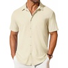 image:imageCOOFANDY Mens Short Sleeve Button Down Shirt Casual Summer Beach Shirts Waffle Knit Shirt Wrinkle Free Untucked ShirtBeige