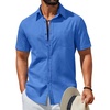 image:imageCOOFANDY Mens Short Sleeve Button Down Shirts Summer Cotton Lyocell Linen Textured Casual Beach Shirts with PocketBlue