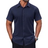 image:imageCOOFANDY Mens Short Sleeve Dress Shirts Stretch Wrinkle Free Untucked Casual Button Down ShirtNavy Blue