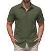 image:imageCOOFANDY Mens Stretch Dress Shirts Short Sleeve Casual Button Down Shirts with PocketArmy Green