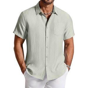 image:imageCOOFANDY Linen Shirts for Men Short Sleeve Button Down Shirt Casual Beach Summer Vacation Shirt with PocketLight Green