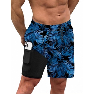 image:imageCOOFANDY Men Swim Trunk with Compression Liner 2 in 1 Swimwear Bathing Suit Quick Dry Board ShortP Blue Leaves