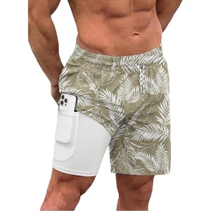 image:imageCOOFANDY Men Swim Trunk with Compression Liner 2 in 1 Swimwear Bathing Suit Quick Dry Board ShortP Plam Leaf