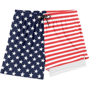 image:imageCOOFANDY Men Swim Trunk with Compression Liner 2 in 1 Swimwear Bathing Suit Quick Dry Board ShortPrint American Flag 2