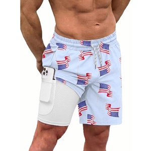 image:imageCOOFANDY Men Swim Trunk with Compression Liner 2 in 1 Swimwear Bathing Suit Quick Dry Board ShortPrint American Flag3