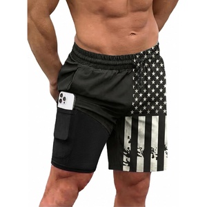 image:imageCOOFANDY Men Swim Trunk with Compression Liner 2 in 1 Swimwear Bathing Suit Quick Dry Board ShortPrint Black American Flag