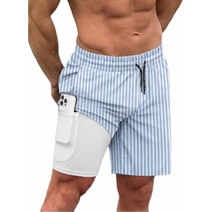 image:imageCOOFANDY Men Swim Trunk with Compression Liner 2 in 1 Swimwear Bathing Suit Quick Dry Board ShortPrint Blue Stripe