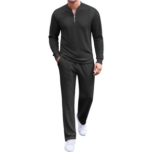 image:imageCOOFANDY Mens 2 Piece Tracksuit Set Polo Athletic Sweatsuit Quarter Zip Jogging Long Sleeve Casual Sports OutfitsAll Black