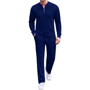 image:imageCOOFANDY Mens 2 Piece Tracksuit Set Polo Athletic Sweatsuit Quarter Zip Jogging Long Sleeve Casual Sports OutfitsBlue