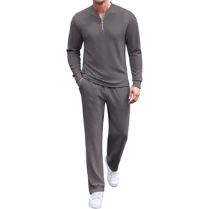 image:imageCOOFANDY Mens 2 Piece Tracksuit Set Polo Athletic Sweatsuit Quarter Zip Jogging Long Sleeve Casual Sports OutfitsDark Grey