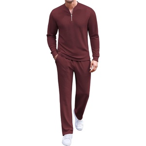 image:imageCOOFANDY Mens 2 Piece Tracksuit Set Polo Athletic Sweatsuit Quarter Zip Jogging Long Sleeve Casual Sports OutfitsDark Red