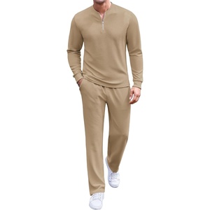 image:imageCOOFANDY Mens 2 Piece Tracksuit Set Polo Athletic Sweatsuit Quarter Zip Jogging Long Sleeve Casual Sports OutfitsKhaki