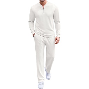 image:imageCOOFANDY Mens 2 Piece Tracksuit Set Polo Athletic Sweatsuit Quarter Zip Jogging Long Sleeve Casual Sports OutfitsWhite