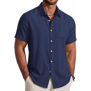 image:imageCOOFANDY Mens Button Down Shirt Short Sleeve Casual Shirts Summer Beach Textured Shirts with PocketDark Blue