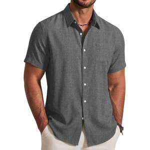image:imageCOOFANDY Mens Button Down Shirt Short Sleeve Casual Shirts Summer Beach Textured Shirts with PocketDark Grey