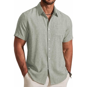 image:imageCOOFANDY Mens Button Down Shirt Short Sleeve Casual Shirts Summer Beach Textured Shirts with PocketGreen