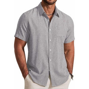 image:imageCOOFANDY Mens Button Down Shirt Short Sleeve Casual Shirts Summer Beach Textured Shirts with PocketLight Grey
