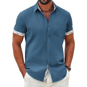 image:imageCOOFANDY Mens Button Down Shirts Short Sleeve Casual Cotton Shirts Summer Beach Wedding Shirt with PocketSea Blue