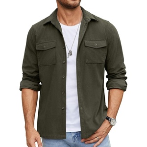 image:imageCOOFANDY Mens Button Down Waffle Shirt Jacket Casual Long Sleeve Shacket Lightweight Overshirts with Flap PocketsArmy Green