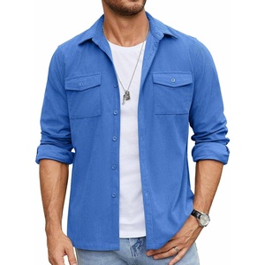 image:imageCOOFANDY Mens Button Down Waffle Shirt Jacket Casual Long Sleeve Shacket Lightweight Overshirts with Flap PocketsBlue
