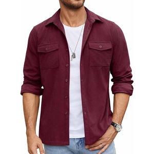 image:imageCOOFANDY Mens Button Down Waffle Shirt Jacket Casual Long Sleeve Shacket Lightweight Overshirts with Flap PocketsDeep Red