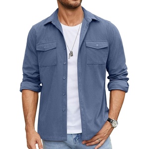 image:imageCOOFANDY Mens Button Down Waffle Shirt Jacket Casual Long Sleeve Shacket Lightweight Overshirts with Flap PocketsDenim Blue