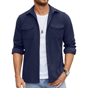 image:imageCOOFANDY Mens Button Down Waffle Shirt Jacket Casual Long Sleeve Shacket Lightweight Overshirts with Flap PocketsNave Blue