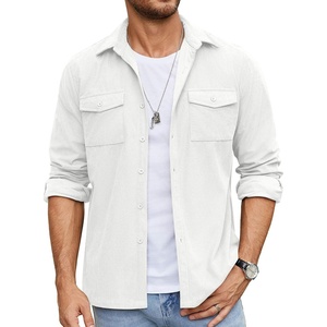 image:imageCOOFANDY Mens Button Down Waffle Shirt Jacket Casual Long Sleeve Shacket Lightweight Overshirts with Flap PocketsWhite