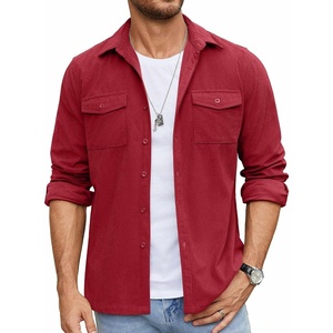 image:imageCOOFANDY Mens Button Down Waffle Shirt Jacket Casual Long Sleeve Shacket Lightweight Overshirts with Flap PocketsWine Red