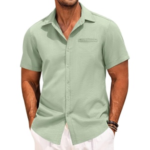 image:imageCOOFANDY Mens Casual Linen Shirt Short Sleeve Button Down Shirt Summer Beach Hawaiian ShirtsGreen