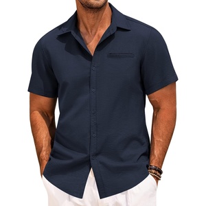 image:imageCOOFANDY Mens Casual Linen Shirt Short Sleeve Button Down Shirt Summer Beach Hawaiian ShirtsNavy Blue